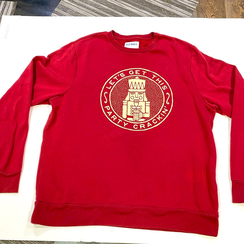 Old Navy holiday sweatshirt, XL red/burgundy let’s get this party craken